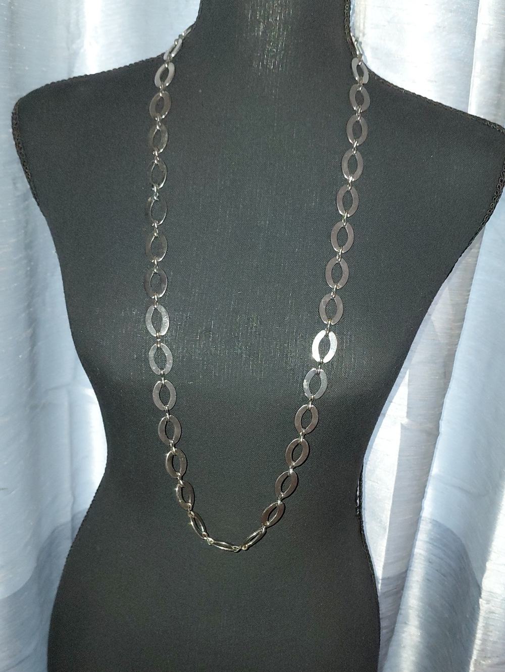 Chico's Long Silver Oval Link Necklace